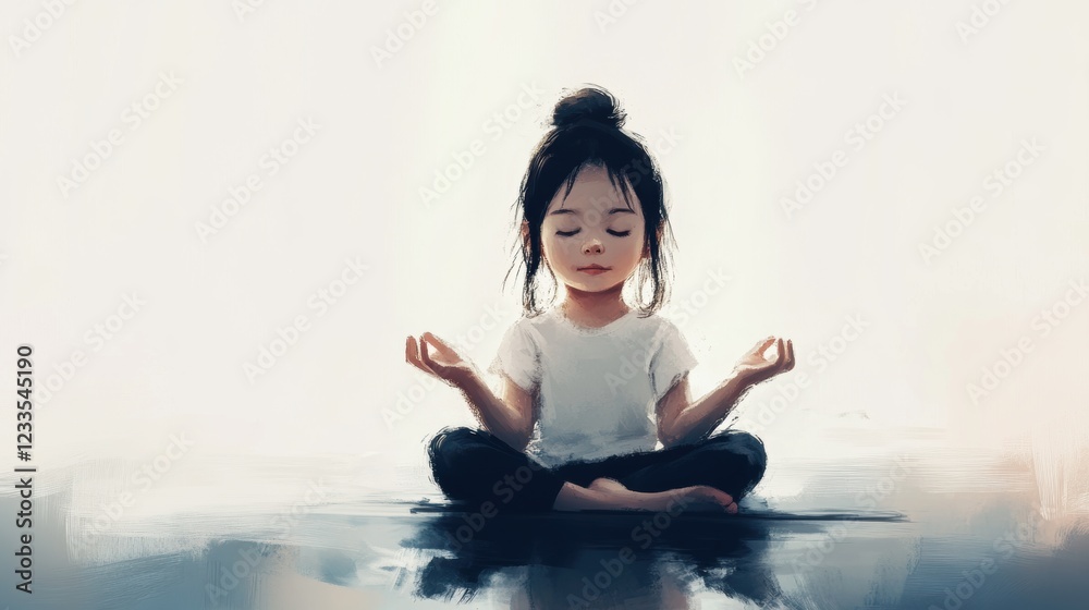 Fototapeta premium A cute little girl is doing medication with tranquil peaceful settings.