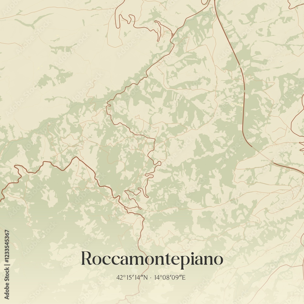 Obraz premium Vintage map of Roccamontepiano, Italy.