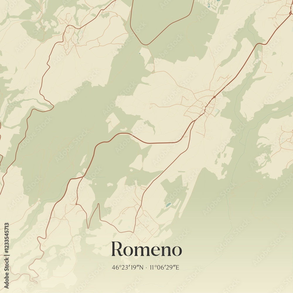 Naklejka premium Vintage map of Romeno, Italy.