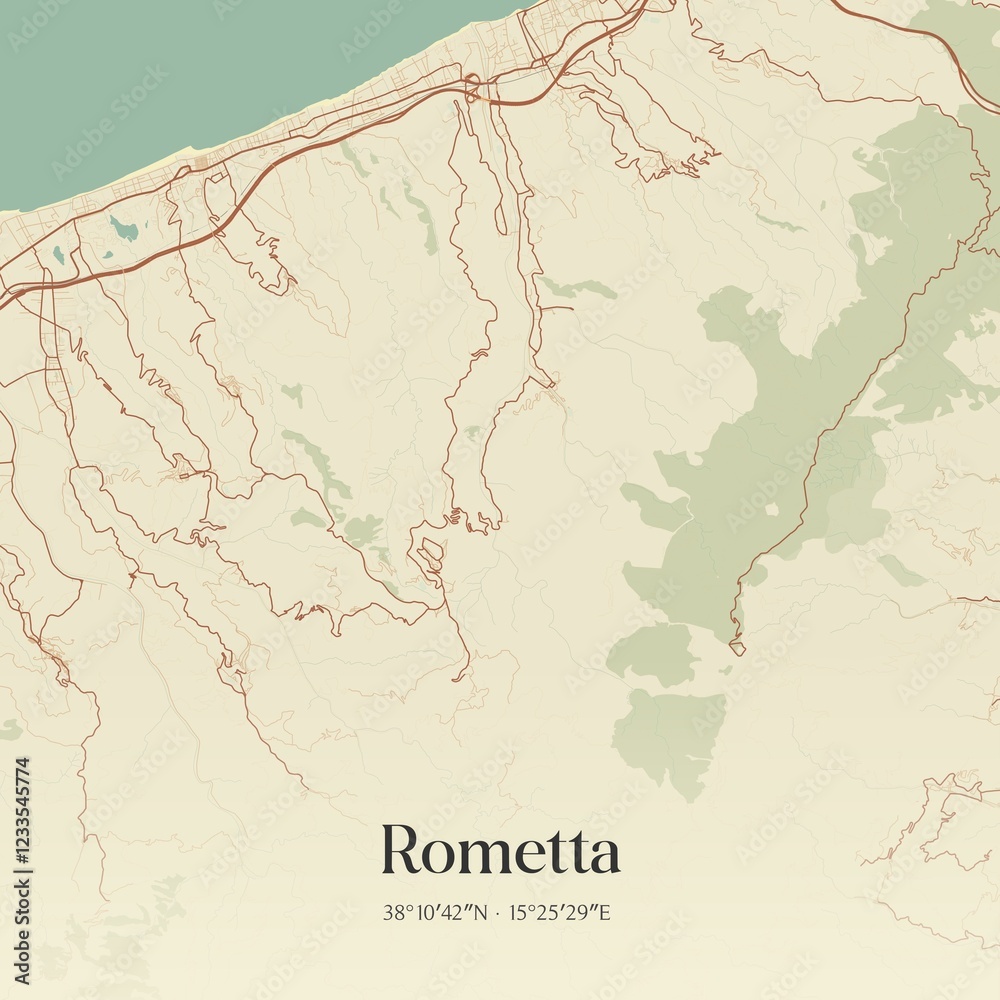 Fototapeta premium Vintage map of Rometta, Italy.