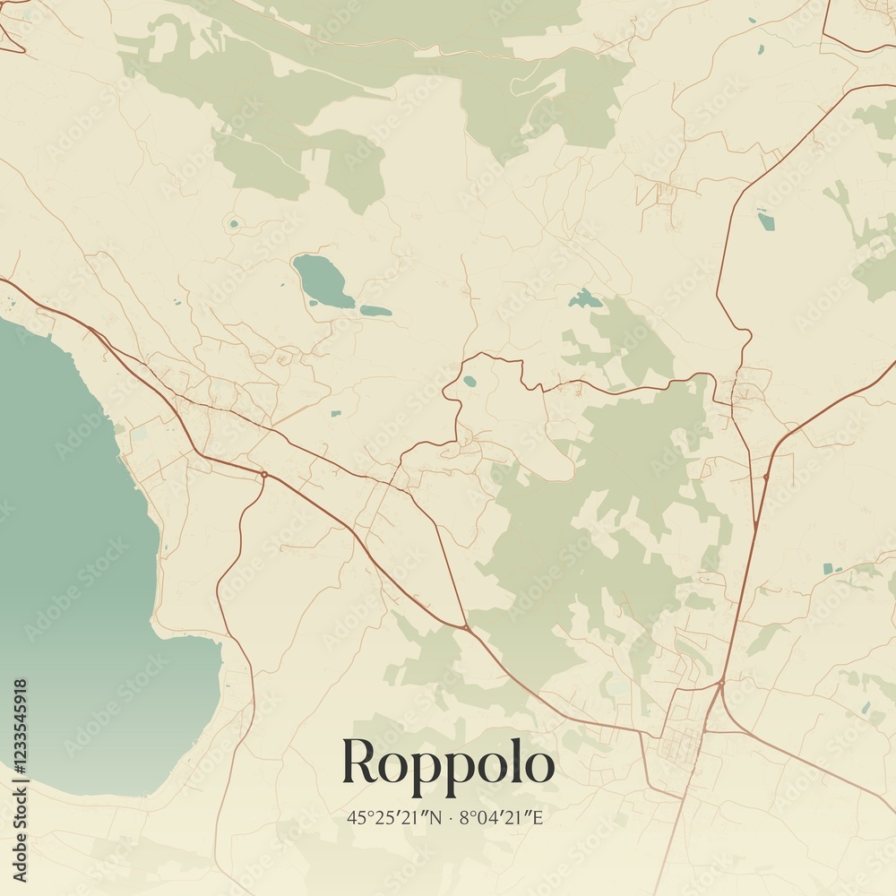 Fototapeta premium Vintage map of Roppolo, Italy.