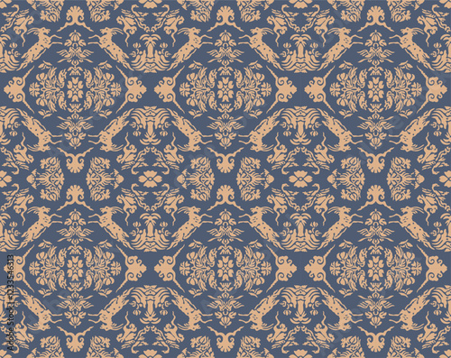 Japanese Luxury Bird Goat Motif Diamond Vector Seamless Pattern
