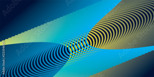  Wave curved lines , blue background illustration for articles and publications on technological trends and innovations, covers of technological magazines.