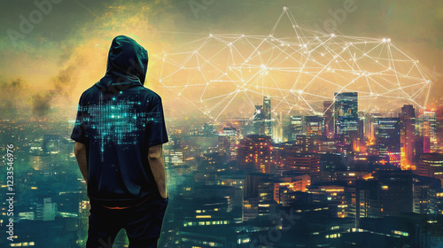 Wallpaper Mural Hacker are planning to hack and attack networks and cyber security systems..Smart Innovation city with connection cyber security network reciprocity over the cityscape . future wireless digital city 	 Torontodigital.ca