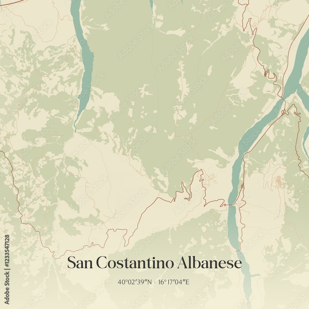 Fototapeta premium Vintage map of San Costantino Albanese, Italy.