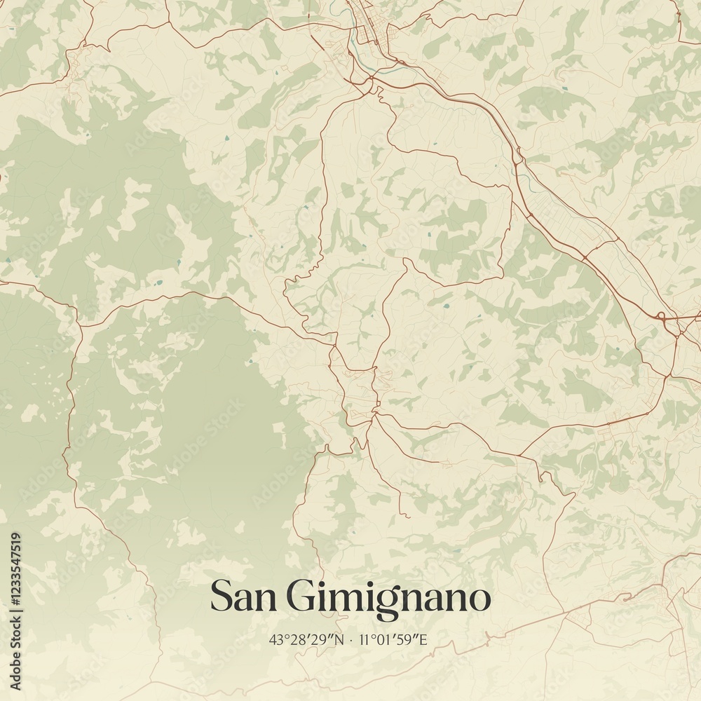 Fototapeta premium Vintage map of San Gimignano, Italy.