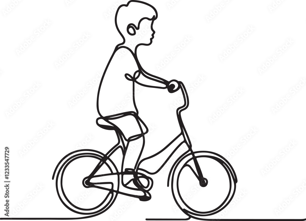 Fototapeta premium Minimalist Line Drawing of Child on Bicycle