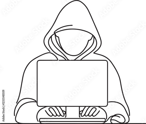 Minimalist Hacker Art Line Drawing of a Cyber Intruder