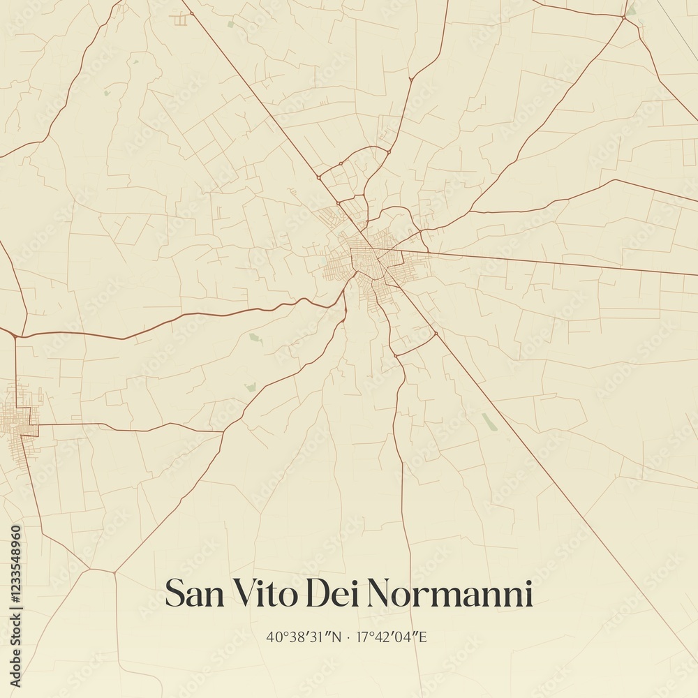 Vintage map of San Vito Dei Normanni, Italy.