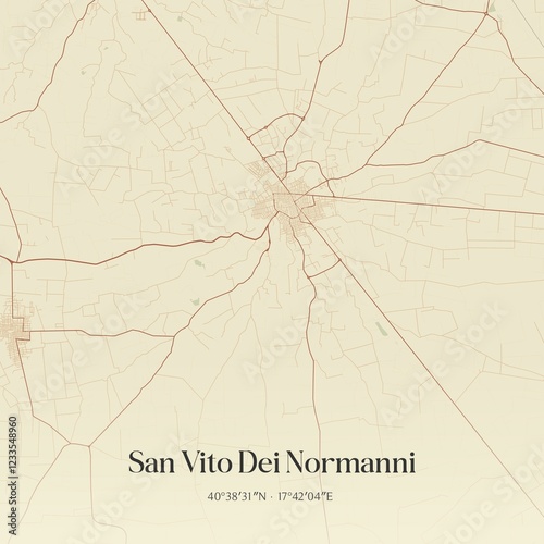 Obraz na płótnie Vintage map of San Vito Dei Normanni, Italy. w salonie