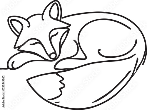 Elegant Line Drawing of a Fox Sleeping Peacefully photo