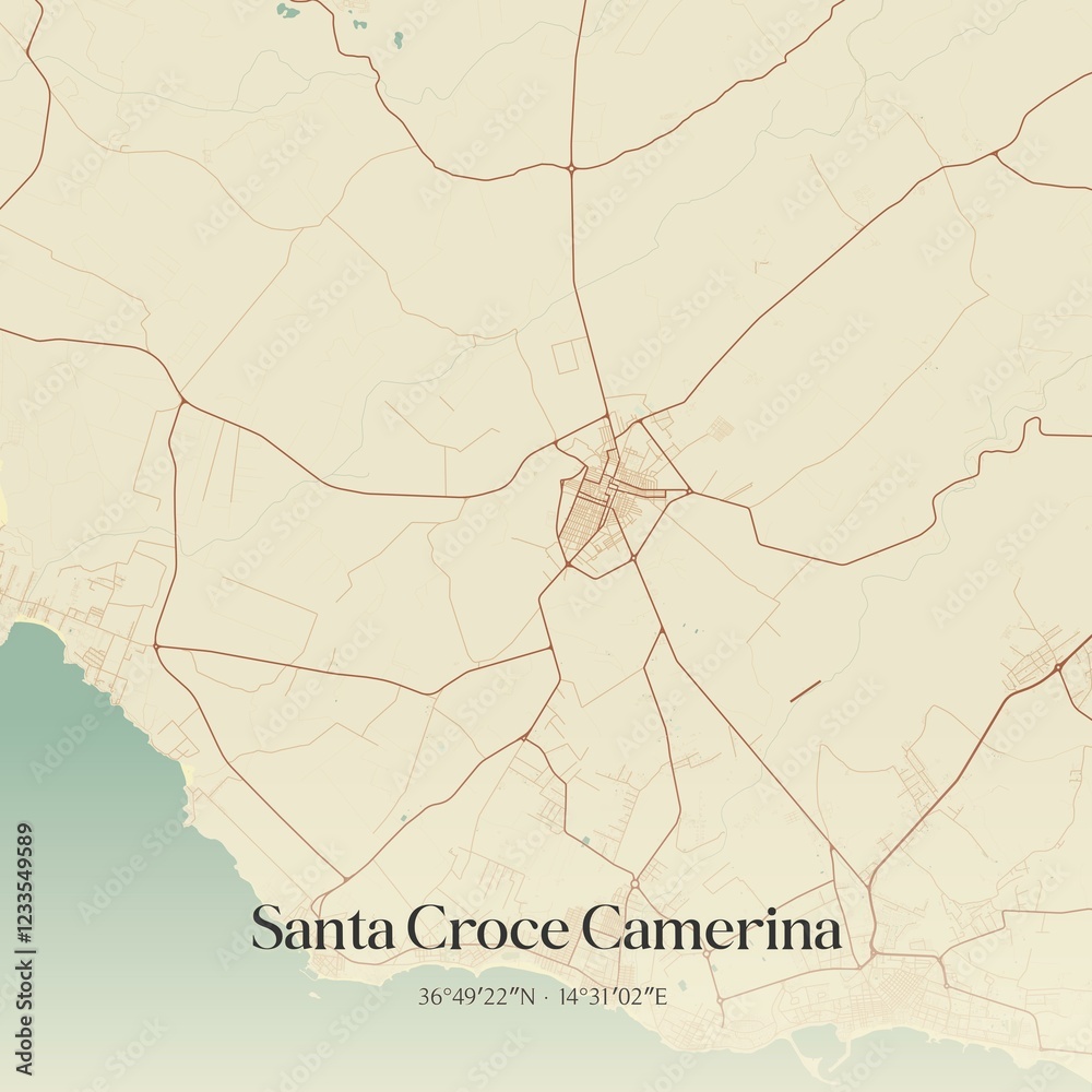 Obraz premium Vintage map of Santa Croce Camerina, Italy.