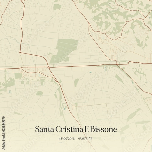 Vintage map of Santa Cristina E Bissone, Italy.