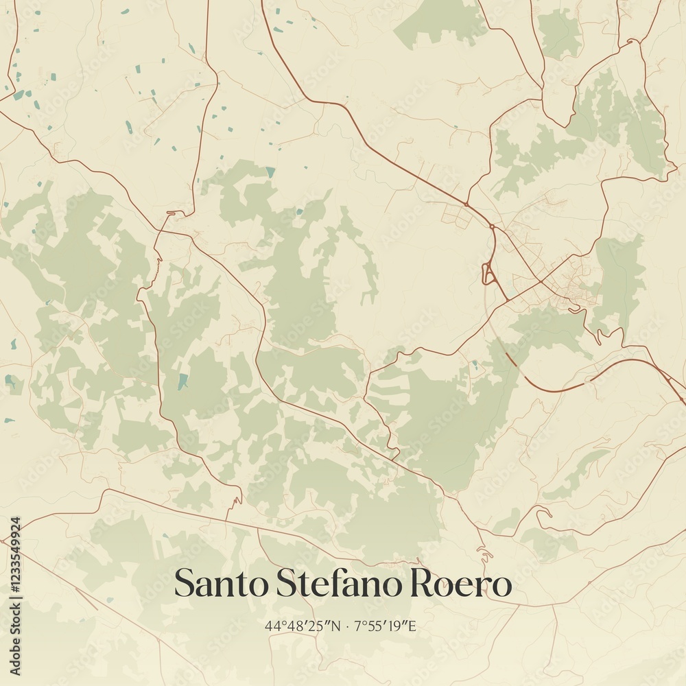 Fototapeta premium Vintage map of Santo Stefano Roero, Italy.