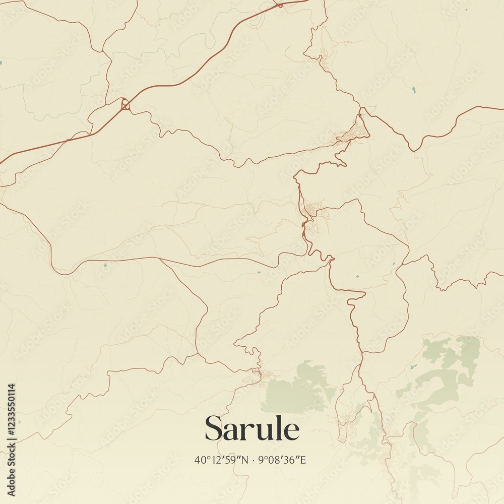 Fototapeta premium Vintage map of Sarule, Italy.