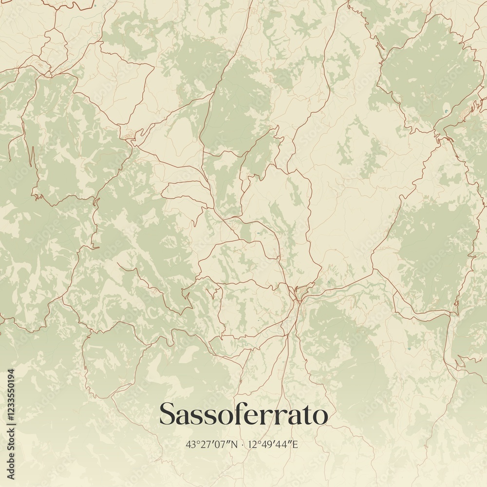 Fototapeta premium Vintage map of Sassoferrato, Italy.
