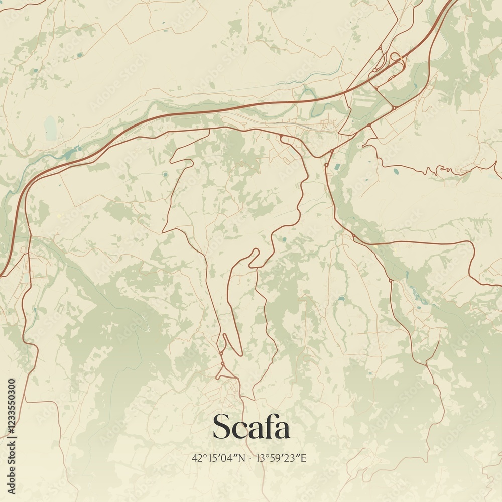 Obraz premium Vintage map of Scafa, Italy.