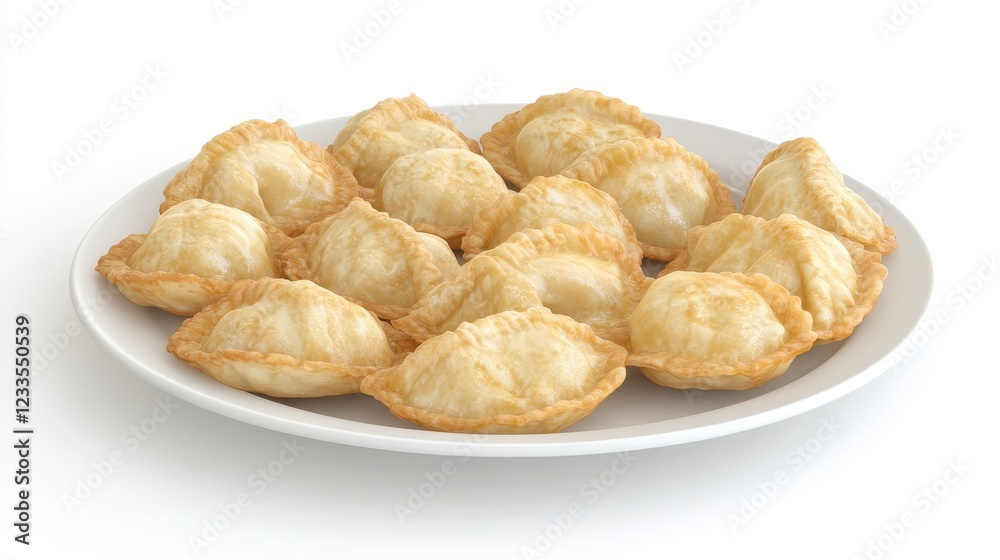 Freshly Baked Dumplings on a White Plate Ready to Serve Freshly Baked Dumplings on a White Plate Ready to Serve