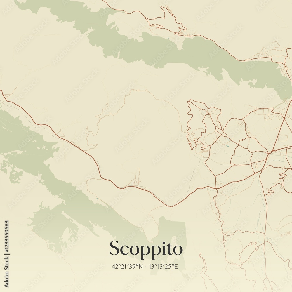 Fototapeta premium Vintage map of Scoppito, Italy.