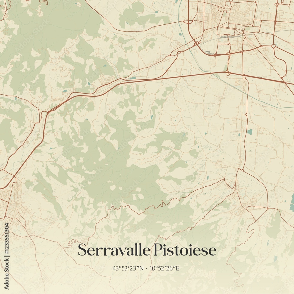 Fototapeta premium Vintage map of Serravalle Pistoiese, Italy.