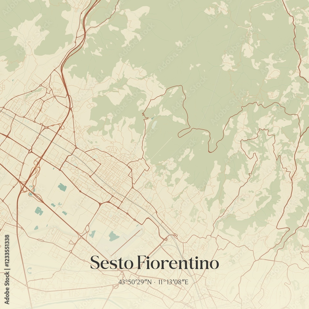 Vintage map of Sesto Fiorentino, Italy.