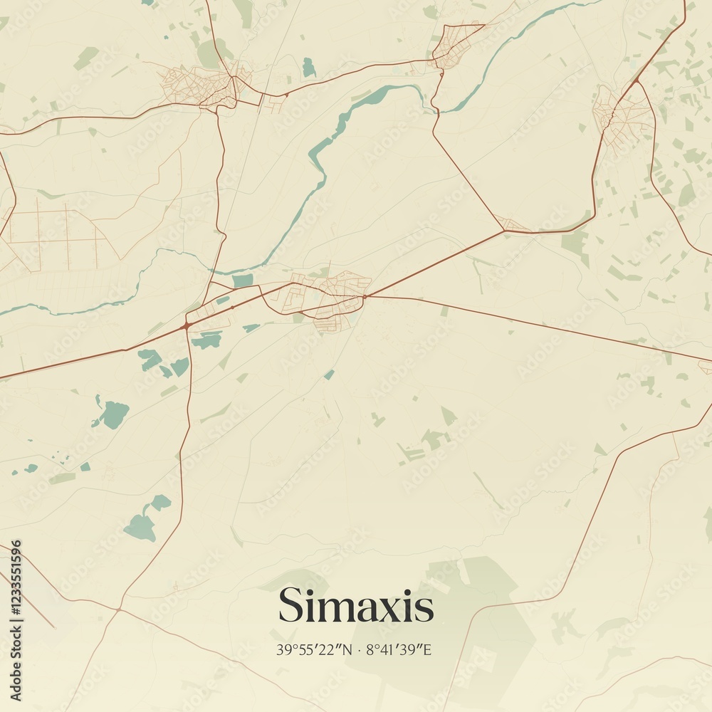 Fototapeta premium Vintage map of Simaxis, Italy.