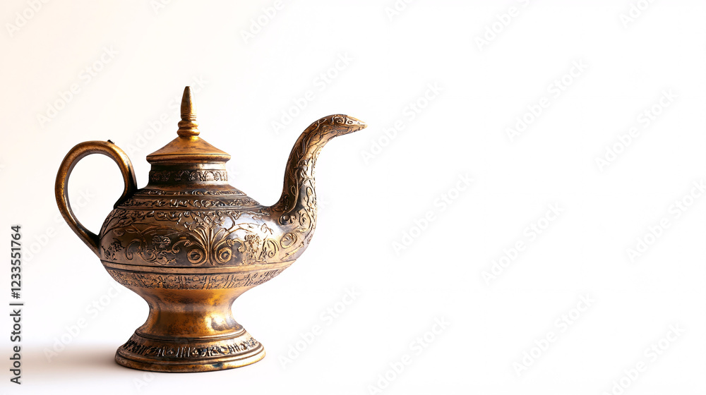 Fototapeta premium ornate golden teapot with a curved spout on white background