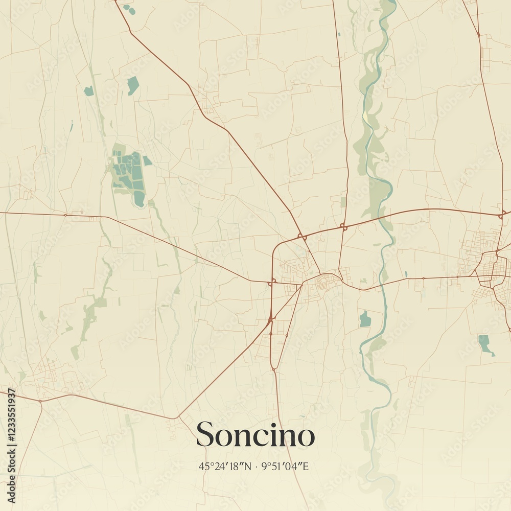 Fototapeta premium Vintage map of Soncino, Italy.