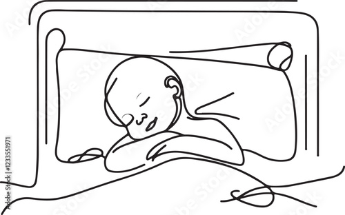 Adorable Line Drawing of Baby Sleeping in Bed