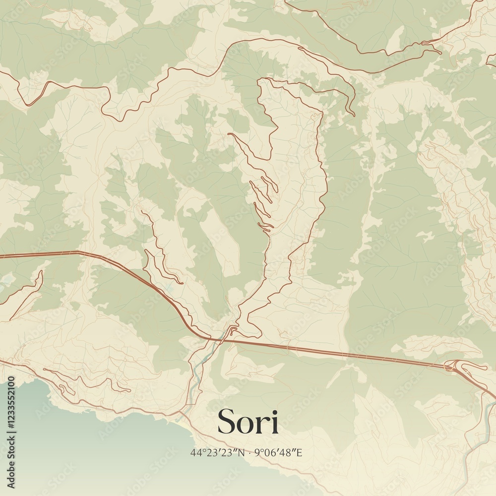 Fototapeta premium Vintage map of Sori, Italy.