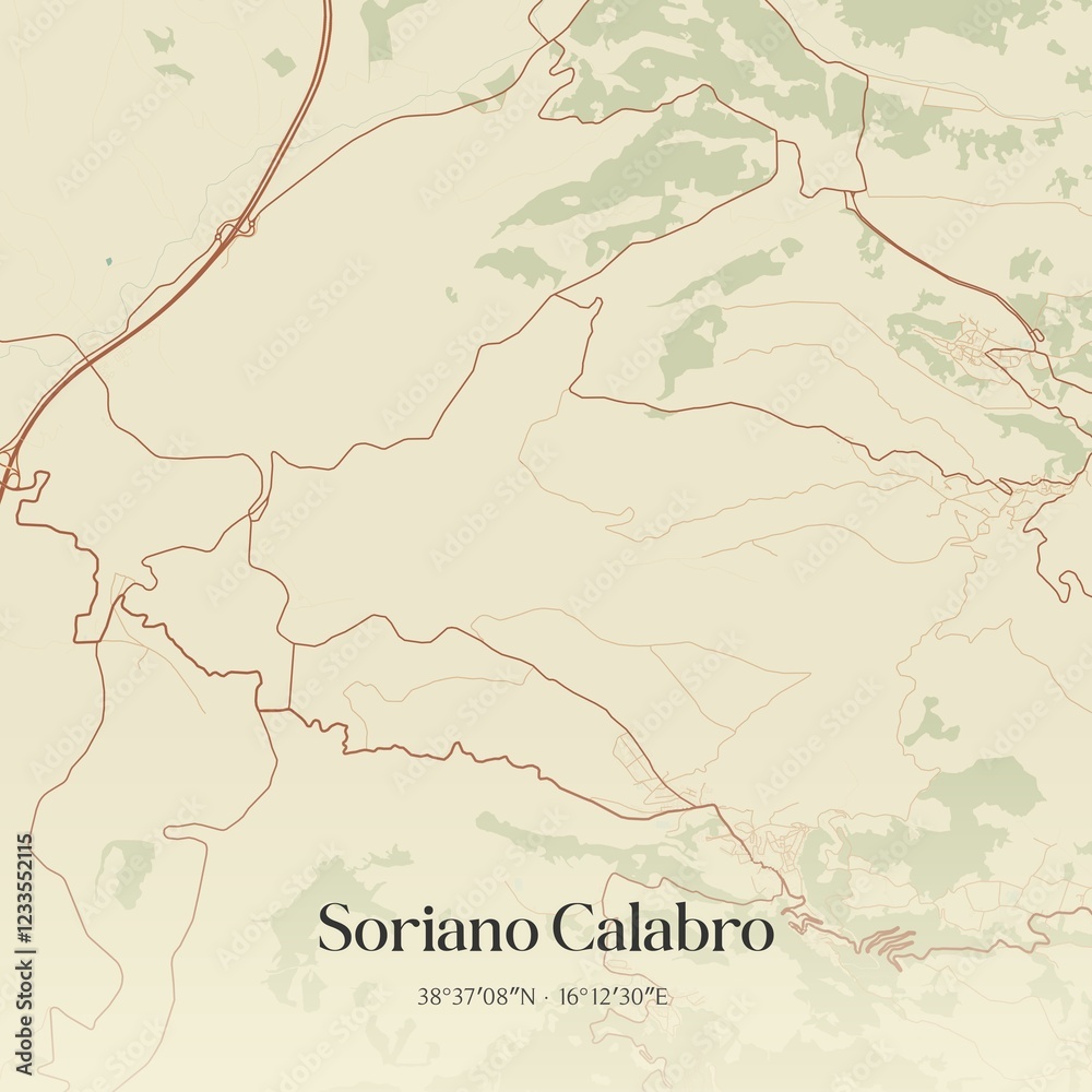 Fototapeta premium Vintage map of Soriano Calabro, Italy.