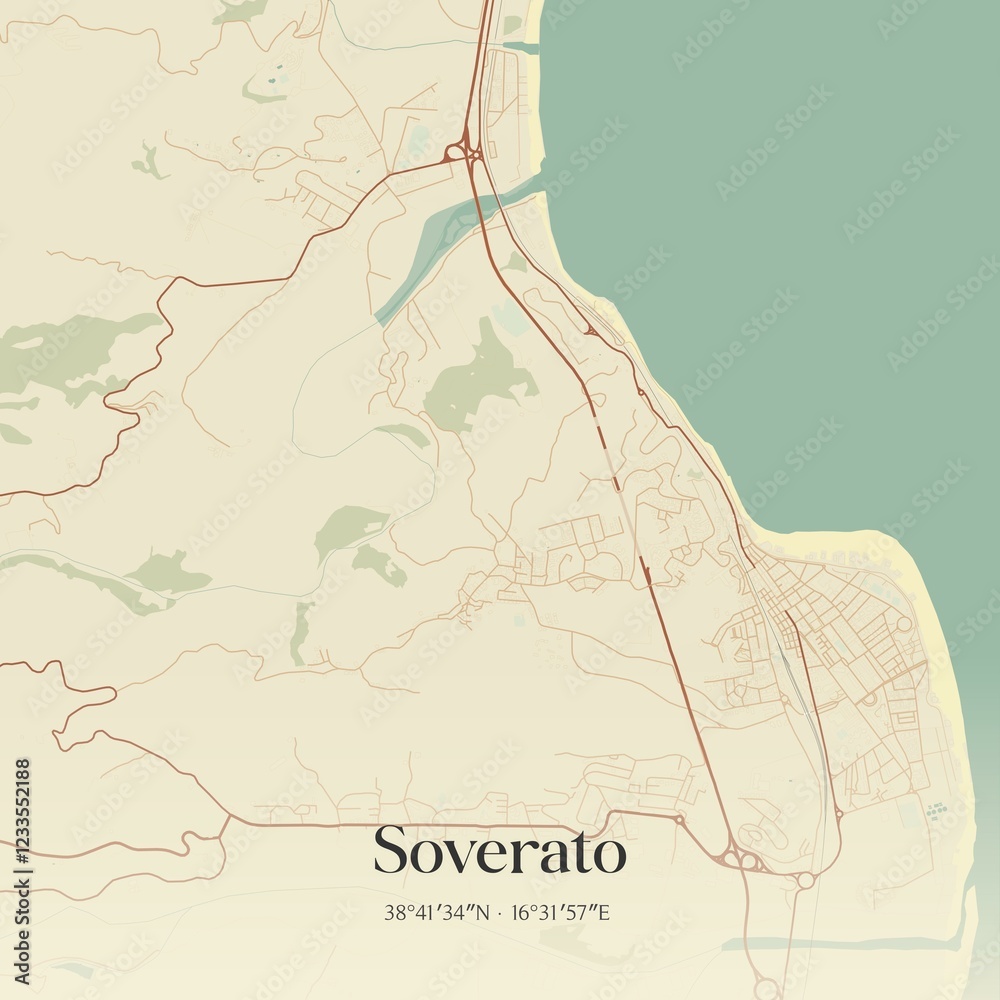 Fototapeta premium Vintage map of Soverato, Italy.