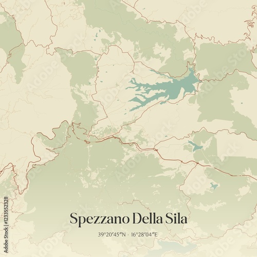 Vintage map of Spezzano Della Sila, Italy.