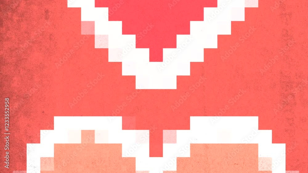 A pixel art heart formed by red and white squares arranged in a grid pattern. The simplistic design creates a pixelated effect