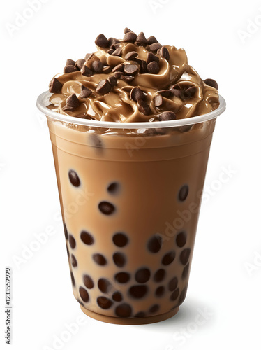 Indulge in this decadent Chocolate Bubble Tea, a delightful blend of creamy chocolate, chewy tapioca pearls, and chocolate chips, perfect for chocolate lovers! photo