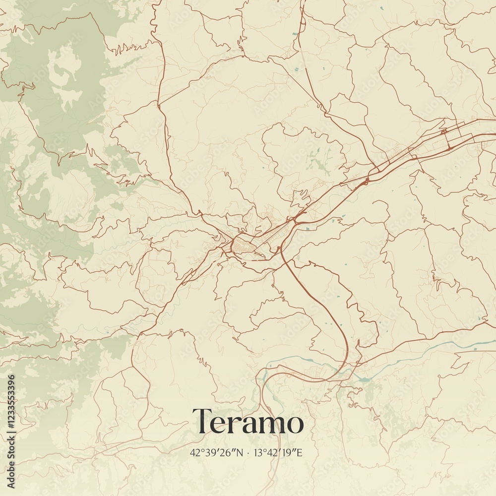 Fototapeta premium Vintage map of Teramo, Italy.