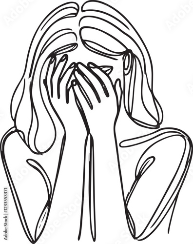 Expressive Line Drawing of a Heartbroken Woman