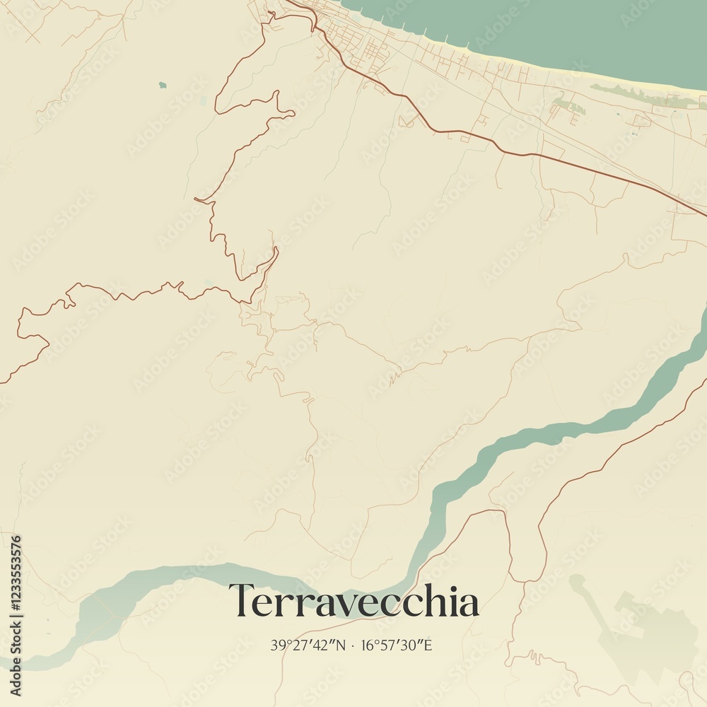 Fototapeta premium Vintage map of Terravecchia, Italy.