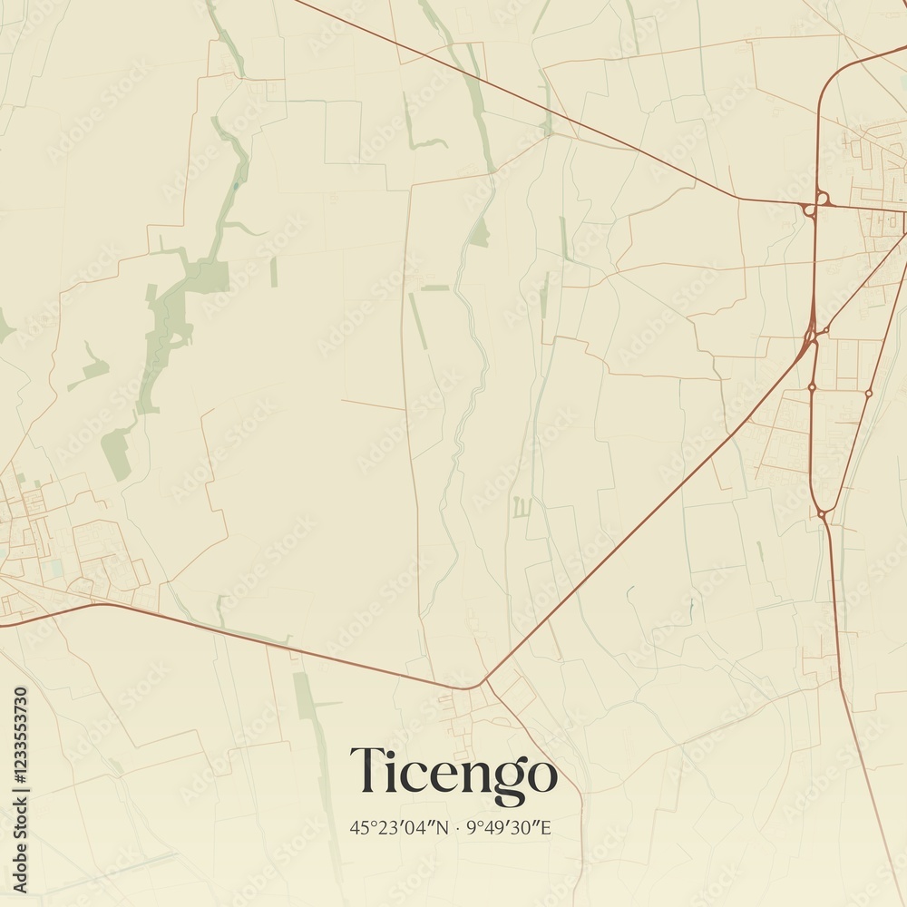 Naklejka premium Vintage map of Ticengo, Italy.