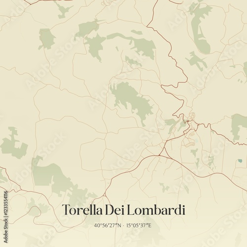 Vintage map of Torella Dei Lombardi, Italy. photo