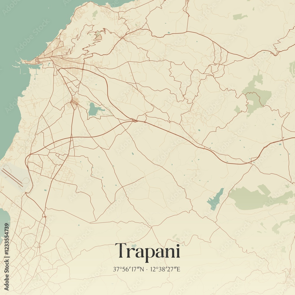Fototapeta premium Vintage map of Trapani, Italy.