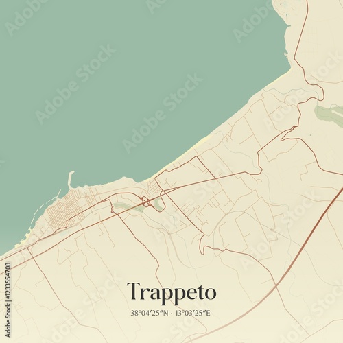 Vintage map of Trappeto, Italy.