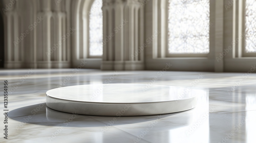 Fototapeta premium White round podium in grand hall.