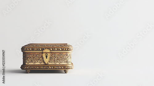 a beautiful gold ornate vintage jewelry box on white background