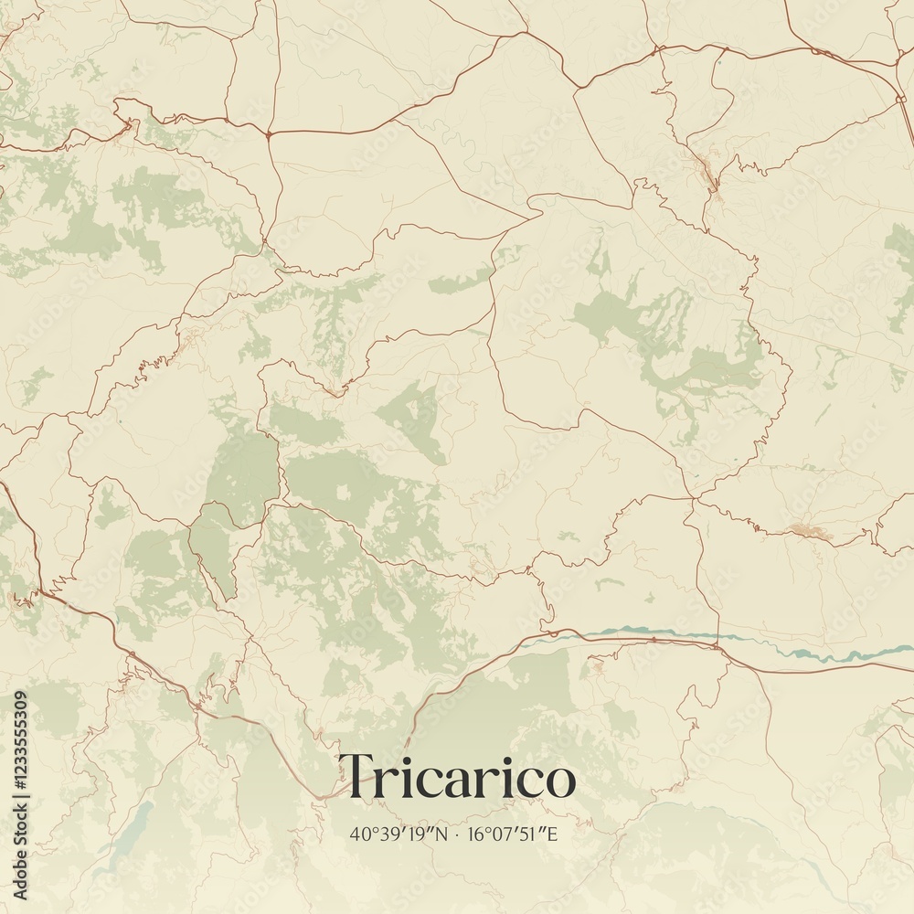 Fototapeta premium Vintage map of Tricarico, Italy.