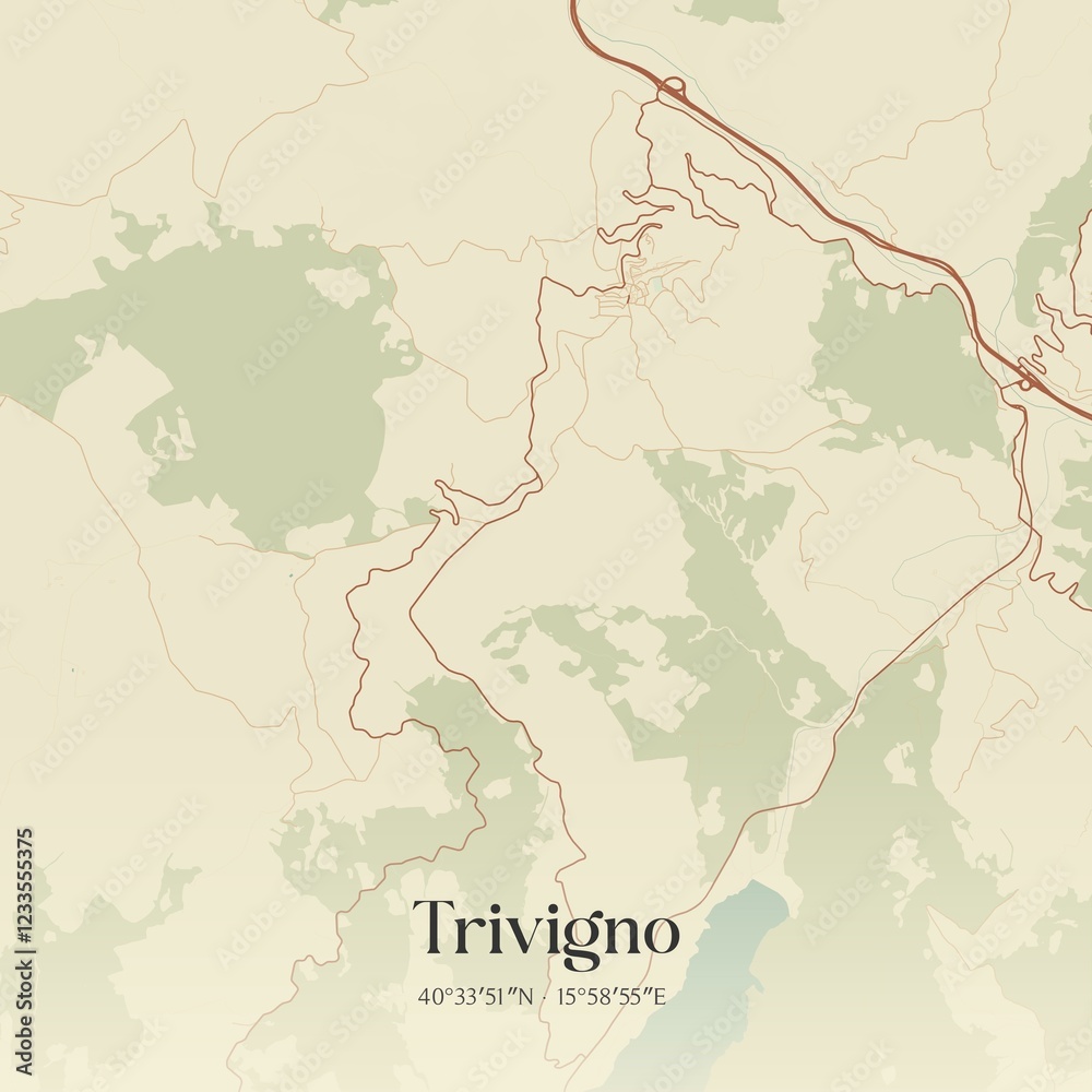 Fototapeta premium Vintage map of Trivigno, Italy.