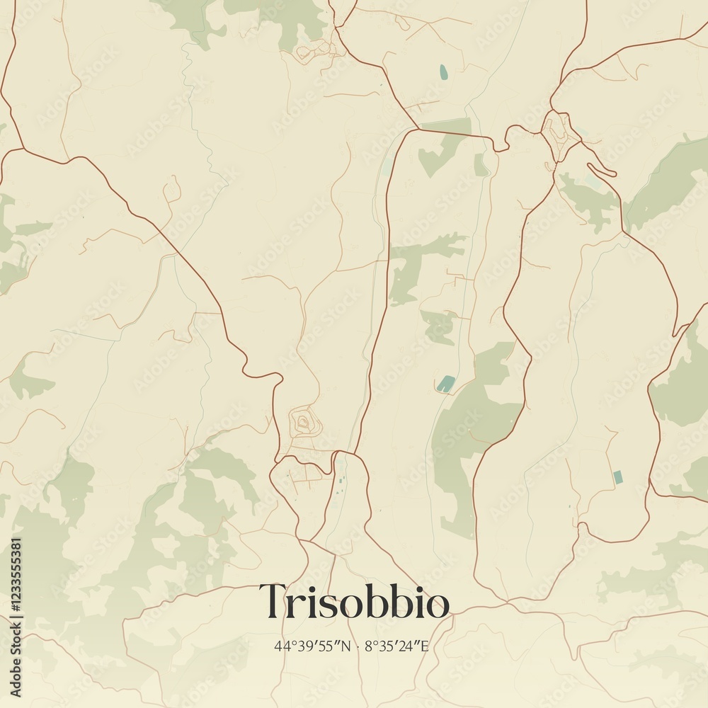 Fototapeta premium Vintage map of Trisobbio, Italy.