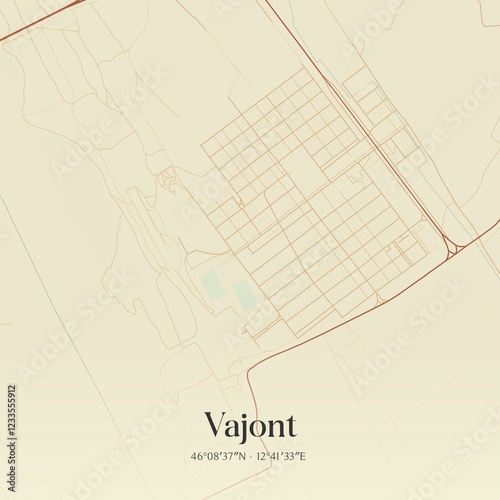 Vintage map of Vajont, Italy.