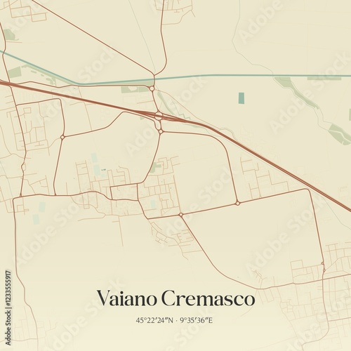 Vintage map of Vaiano Cremasco, Italy. photo
