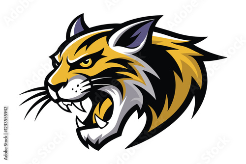 Sports logo of a snarling wildcat isolated on white background